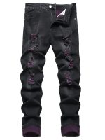 Men'S Purple And Black Distressed Denim Jeans