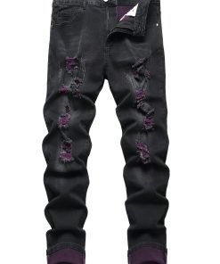 Men'S Purple And Black Distressed Denim Jeans