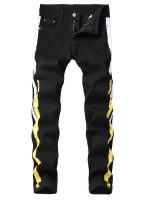 Stylish Black Slim-Fit Jeans for Men - Striped Print, Comfortable, Versatile Trousers with Classic Design - B5202-1