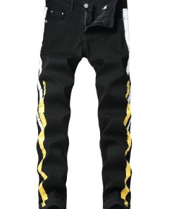 Stylish Black Slim-Fit Jeans for Men - Striped Print, Comfortable, Versatile Trousers with Classic Design - B5202-1