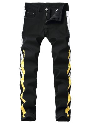 Stylish Black Slim-Fit Jeans for Men - Striped Print, Comfortable, Versatile Trousers with Classic Design - B5202-1
