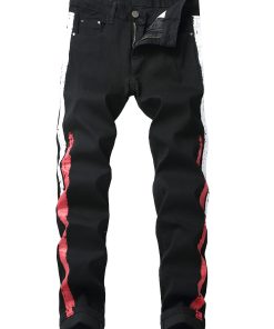 Men's stretch black jeans with striped webbing