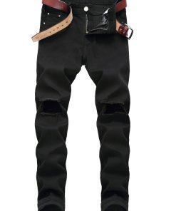 Stretch stretch pants for men's black ripped jeans