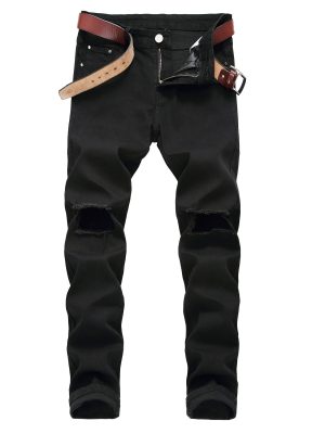 Stretch stretch pants for men's black ripped jeans