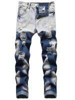Men'S Ripped Jeans; Two-color Jeans; Color-blocked Ripped Jeans.