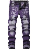 Men'S Ripped Dyed Jeans; Fashionable Popular Men'S Jeans; Stretch Jeans