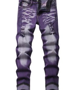 Men'S Ripped Dyed Jeans; Fashionable Popular Men'S Jeans; Stretch Jeans