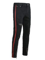 Men's black ankle zipper ripped jeans stretch slim